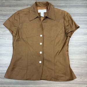 Jessica Howard Brown Vintage Button Up Short Sleeve Top Size 8